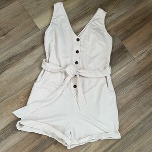 Sleeveless Cream Button-Up Romper